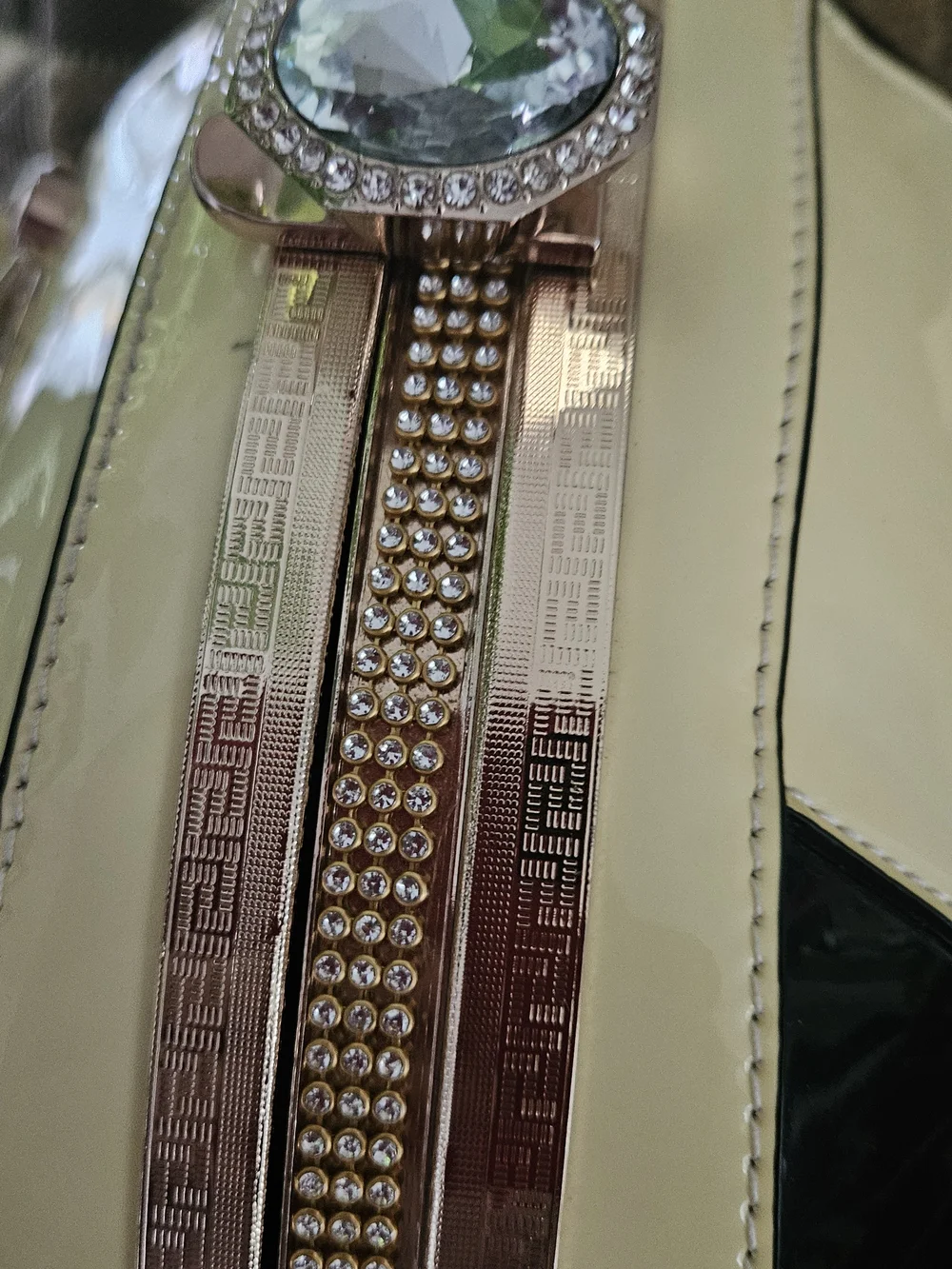Elegant Patent Handbag With Crystal Clasp